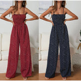 Women Polka Dot Jumpsuit High Waist Rompers Boho Yellow Spaghetti Strap Top Wide Leg Pants Female Summer 2019 Jumpsuits Ladies
