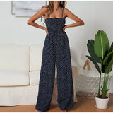 Women Polka Dot Jumpsuit High Waist Rompers Boho Yellow Spaghetti Strap Top Wide Leg Pants Female Summer 2019 Jumpsuits Ladies
