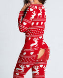 Sexy Women Christmas Cutout Functional Buttoned Flap Adults Pajamas Club Button Design Plunge Lounge Jumpsuit