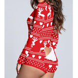 Sexy Women Christmas Cutout Functional Buttoned Flap Adults Pajamas Club Button Design Plunge Lounge Jumpsuit
