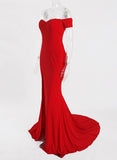 Sexy Black Red Off Shoulder Bridesmaid Dress Tight Packet Hips Slash Neck High Split Wedding Dress Backless Zipper Stretch Dress