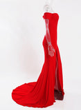 Sexy Black Red Off Shoulder Bridesmaid Dress Tight Packet Hips Slash Neck High Split Wedding Dress Backless Zipper Stretch Dress