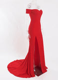 Sexy Black Red Off Shoulder Bridesmaid Dress Tight Packet Hips Slash Neck High Split Wedding Dress Backless Zipper Stretch Dress
