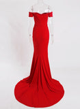 Sexy Black Red Off Shoulder Bridesmaid Dress Tight Packet Hips Slash Neck High Split Wedding Dress Backless Zipper Stretch Dress