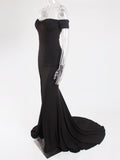 Sexy Black Red Off Shoulder Bridesmaid Dress Tight Packet Hips Slash Neck High Split Wedding Dress Backless Zipper Stretch Dress