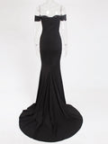 Sexy Black Red Off Shoulder Bridesmaid Dress Tight Packet Hips Slash Neck High Split Wedding Dress Backless Zipper Stretch Dress