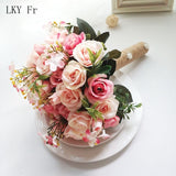 LKY Fr Wedding Bouquet Flowers Marriage Accessories Small Bridal Bouquets Silk Roses Wedding Bouquets for Bridesmaids Decoration