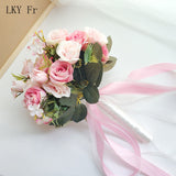 LKY Fr Wedding Bouquet Flowers Marriage Accessories Small Bridal Bouquets Silk Roses Wedding Bouquets for Bridesmaids Decoration