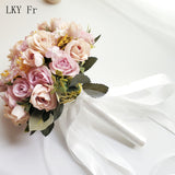 LKY Fr Wedding Bouquet Flowers Marriage Accessories Small Bridal Bouquets Silk Roses Wedding Bouquets for Bridesmaids Decoration