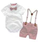 100 Cotton Romper+Shorts+Bow Tie Clothing Sets Baby Boy Clothes Summer