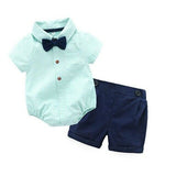 100 Cotton Romper+Shorts+Bow Tie Clothing Sets Baby Boy Clothes Summer