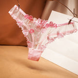 Sexy Lace Floral Thong Ladies Panties Embroidered Mesh Yarn Perspective Young Women Girls Underwear Hot T Pants G-String Thongs