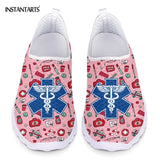 INSTANTARTS New Cartoon Nurse Doctor Print Women Sneakers Slip On Light Mesh Shoes Summer Breathable Flats Shoes Zapatos planos
