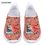 INSTANTARTS New Cartoon Nurse Doctor Print Women Sneakers Slip On Light Mesh Shoes Summer Breathable Flats Shoes Zapatos planos