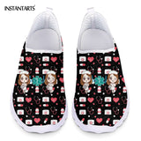 INSTANTARTS New Cartoon Nurse Doctor Print Women Sneakers Slip On Light Mesh Shoes Summer Breathable Flats Shoes Zapatos planos