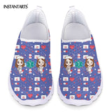 INSTANTARTS New Cartoon Nurse Doctor Print Women Sneakers Slip On Light Mesh Shoes Summer Breathable Flats Shoes Zapatos planos