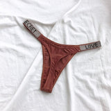 Sexy Women Pantie Crystal Rhinestone Underwear Fitness Gym Thongs Low Rise Fashion Tanga for Female Push Up Lingerie with Letter