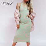 FSDA 2021 Knitted Bodycon Dress Women Y2K Halter Neck Summer Yellow Sleeveless Midi Backless Party Sexy Dresses Beach
