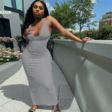 Dulzura Ribbed Knitted Stripe Women Sleeveless Midi Dress V Neck Bodycon Sexy Streetwear Party Club Elegant 2021 Spring Summer