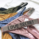 Sexy Women Pantie Crystal Rhinestone Underwear Fitness Gym Thongs Low Rise Fashion Tanga for Female Push Up Lingerie with Letter