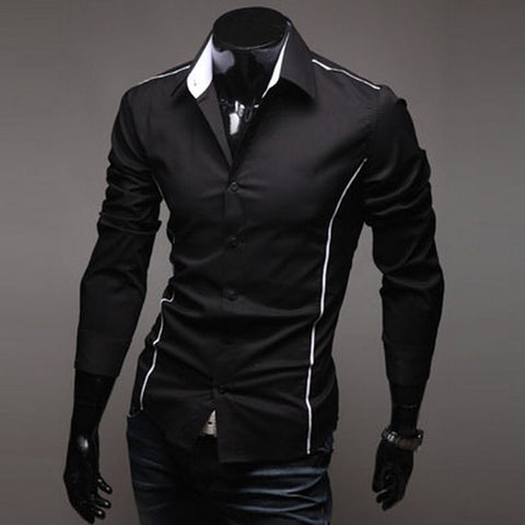 2018 Men's Luxury Stylish Casual Designer Edge Piping Long Sleeve Dress Shirt Muscle Fit Shirts 3 Color 5902 - ENSEIGNE DENIS