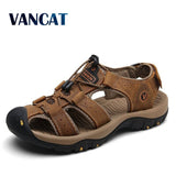 Vancat 2019 New Big Size Genuine Leather Cowhide Men Sandals Summer Quality Beach Slippers Casual Sneakers Outdoor Beach Shoes - ENSEIGNE DENIS