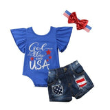 4th Of July Romper Newborn Baby Girl Outfits USA Flag Sunsuit Jeans He