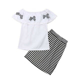 Fashion Kid Baby Girl 2Pcs Outfits Summer Girl Off Shoulder Bow Tops T