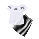 Fashion Kid Baby Girl 2Pcs Outfits Summer Girl Off Shoulder Bow Tops T