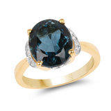 14K Yellow Gold Plated 6.09 Carat Genuine London Blue Topaz & White