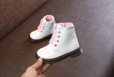 Fashion Children Boots Girls Boys Waterproof Leather Zipper Rubber Mar