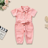 Toddler Baby Girl Jumpsuit Romper Button Pink Pocket Casual Work Cloth