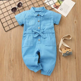 Toddler Baby Girl Jumpsuit Romper Button Pink Pocket Casual Work Cloth