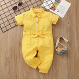 Toddler Baby Girl Jumpsuit Romper Button Pink Pocket Casual Work Cloth